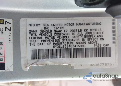 2006 Pontiac Vibe from USA, damaged, VIN 5Y2SL65846Z415991